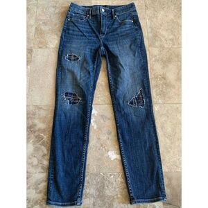 WHBM Jeans Womens 4L Blue Denim Slim Ankle High Rise Distressed Beaded Embroider